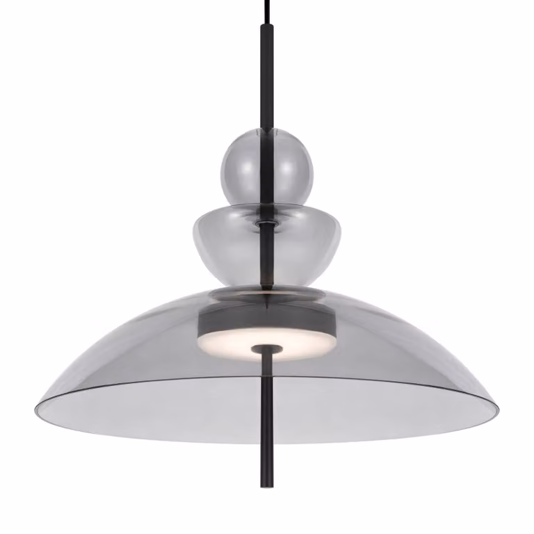 Maytoni Lampada LED a sospensione Bangkok, Ø 40 cm, grigio chiaro, vetro Bangkok, Nero, Soggiorno / Sala da pranzo, Metallo, Moderno