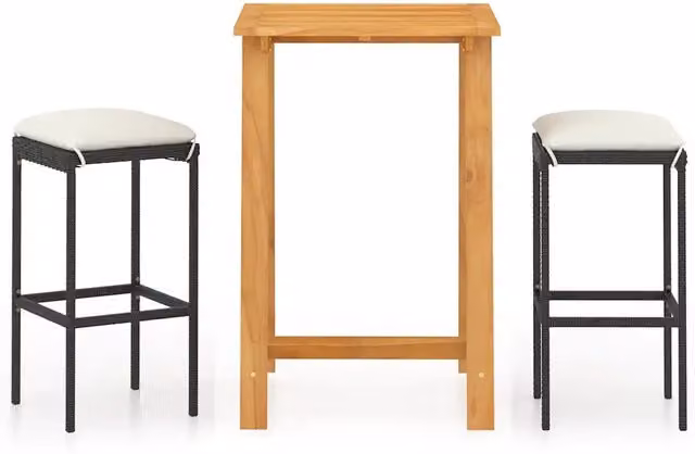 Set Bar da Giardino 3 pz | Set Salotto da Giardino con Cuscini Nero