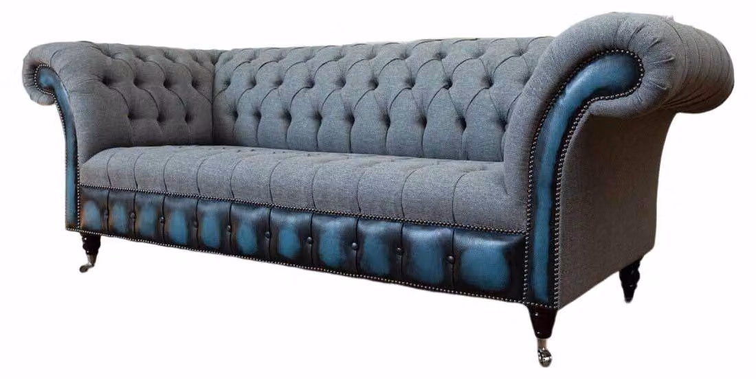 Chesterfield Sofa Polster Designer Couchen Sofas Garnitur Dreisitzer Grau