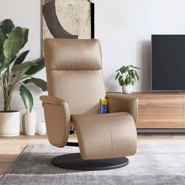 Divano Sedia-Poltrona Reclinabile Massaggi Poggiapiedi Cappuccino Similpelle 850931