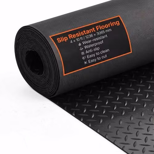 Tappeto in Gomma SBR VEVOR Nero Antiscivolo con Borchie per Garage, Magazzini e Palestra L: 306,5 cm x L: 123,6 cm, Spessore: 0,37 cm