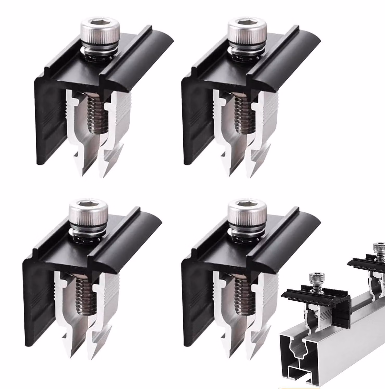 4 morsetti finali per supporto di pannello solare, 30 mm, neri, adatti per moduli incorniciati con un'altezza di 30-45 mm