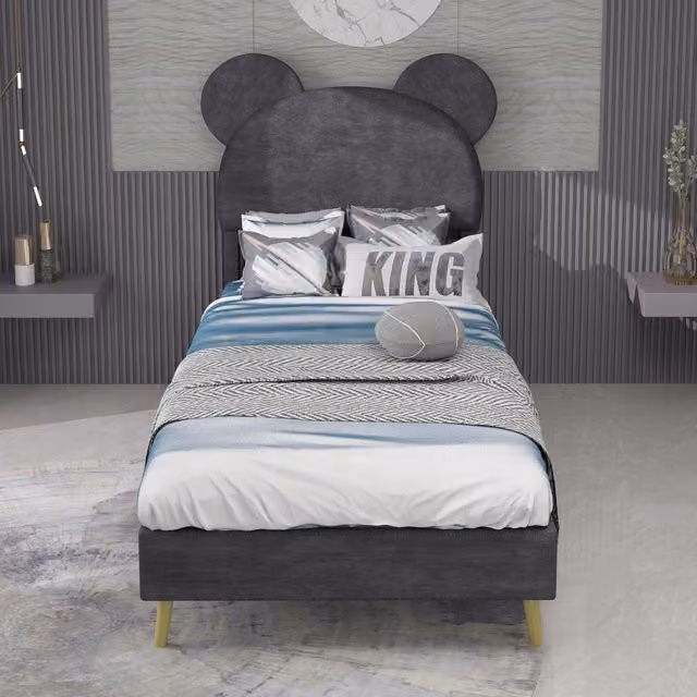 Letto imbottito 90x200 - Xylo - Minimalista grigio