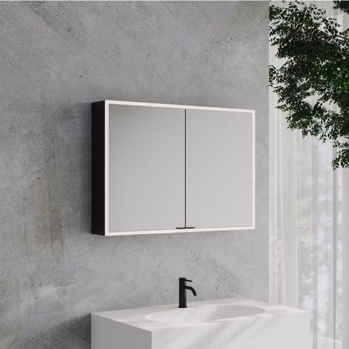 Specchio da bagno a cubo Kronenbach 2.0, da montare a parete, con 2 ante, 100 cm