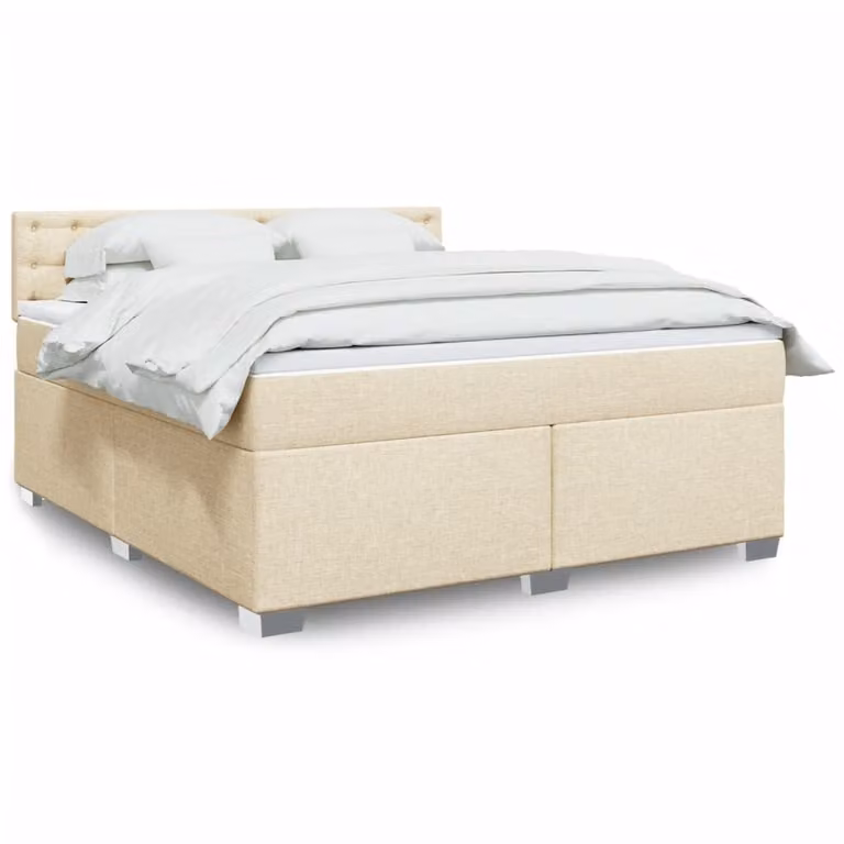 vidaXL Giroletto a Molle con Materasso Ibrido in Tessuto Beige e Bianco L/P/H: 180 x 200 cm