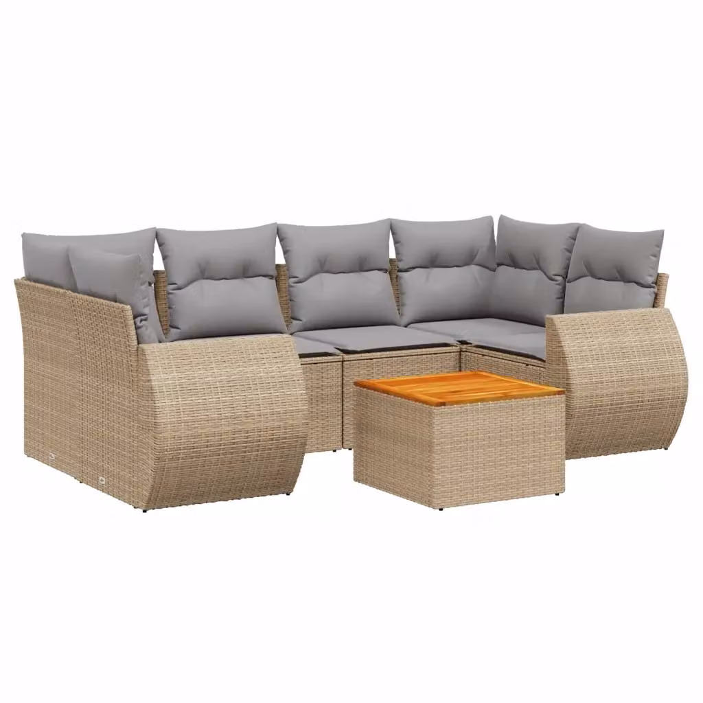 vidaXL Set Divani da Giardino 7 pz in Polyrattan con Cuscini Beige e Struttura in Metallo – 2