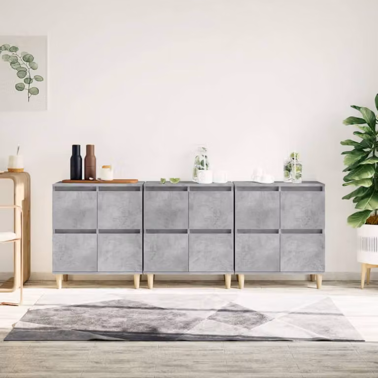 Set di 3 credenze vidaXL in legno multistrato e MDF, colore grigio cemento, L: 60 cm, P: 35 cm, H: 70 cm