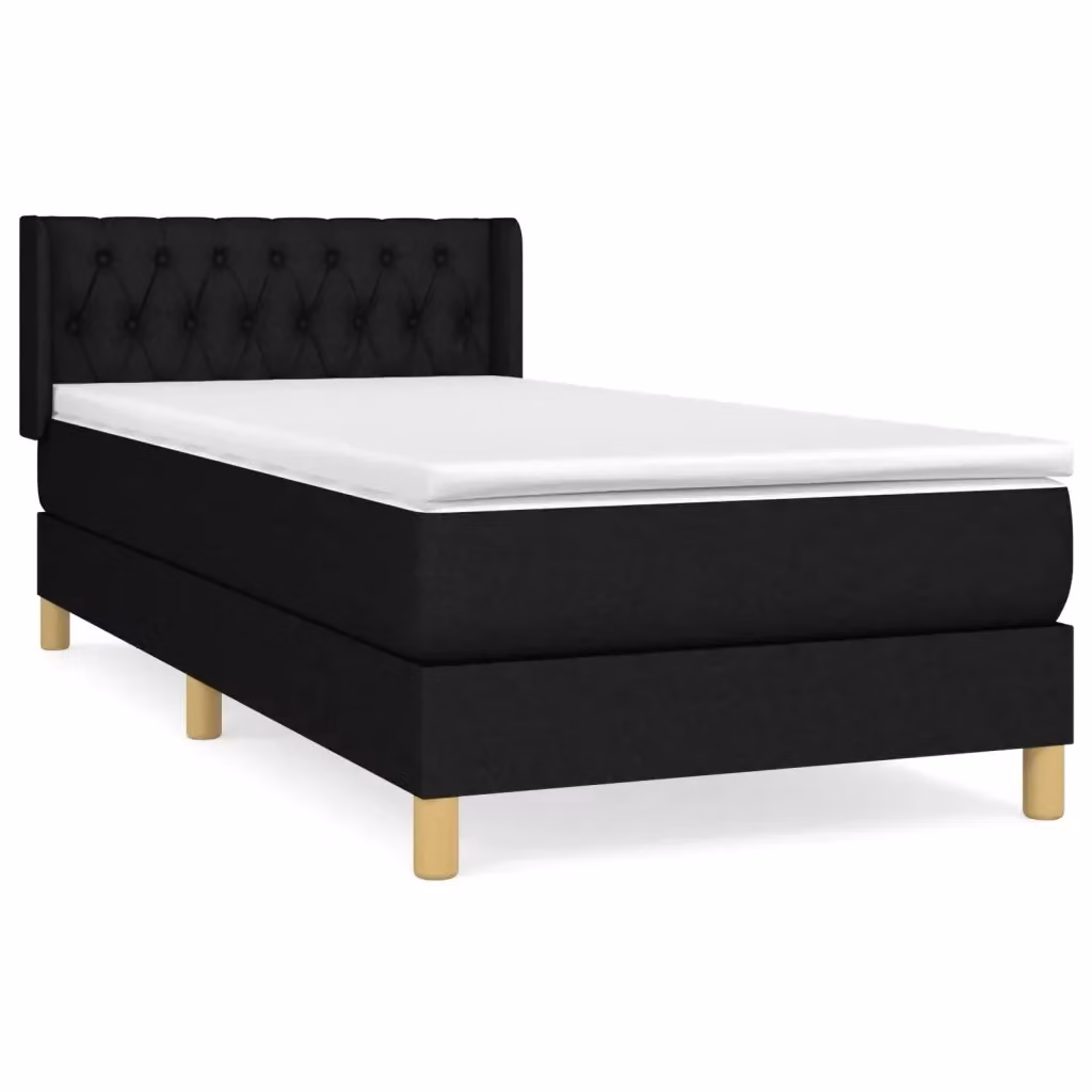 Letto Ibrido vidaXL con Giroletto a Molle e Materasso in Tessuto Nero e Bianco L/P/H: 90 x 200 x 88 cm – 2