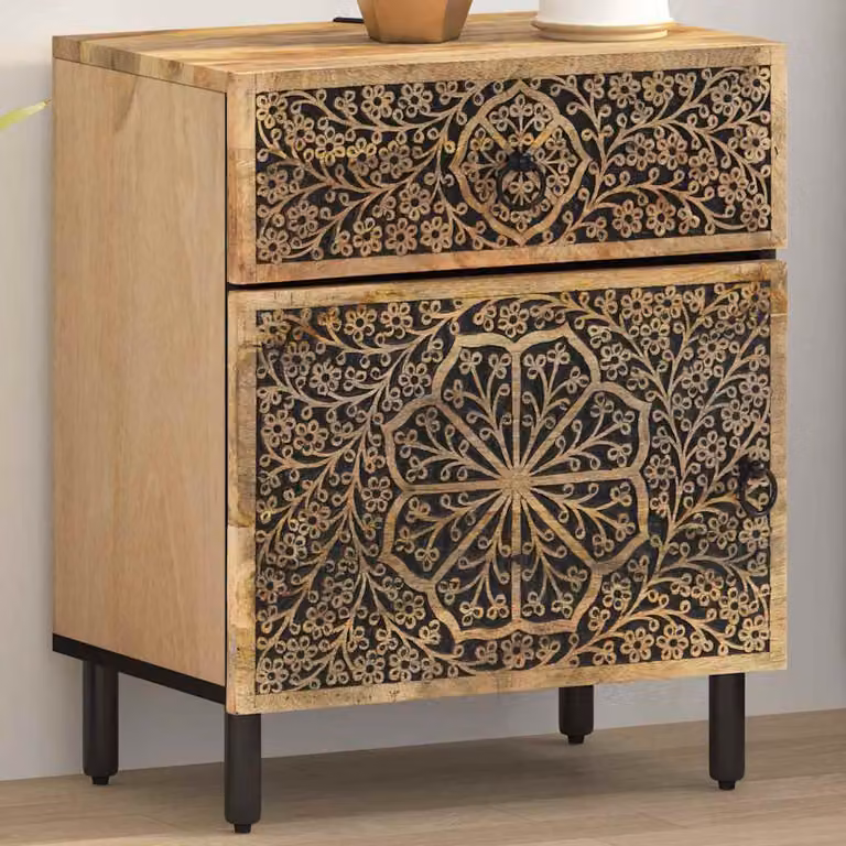 vidaXL Comodino in Legno di Mango e Metallo, Stile Retro, Marrone, L 50 x P 33 x H 60 cm