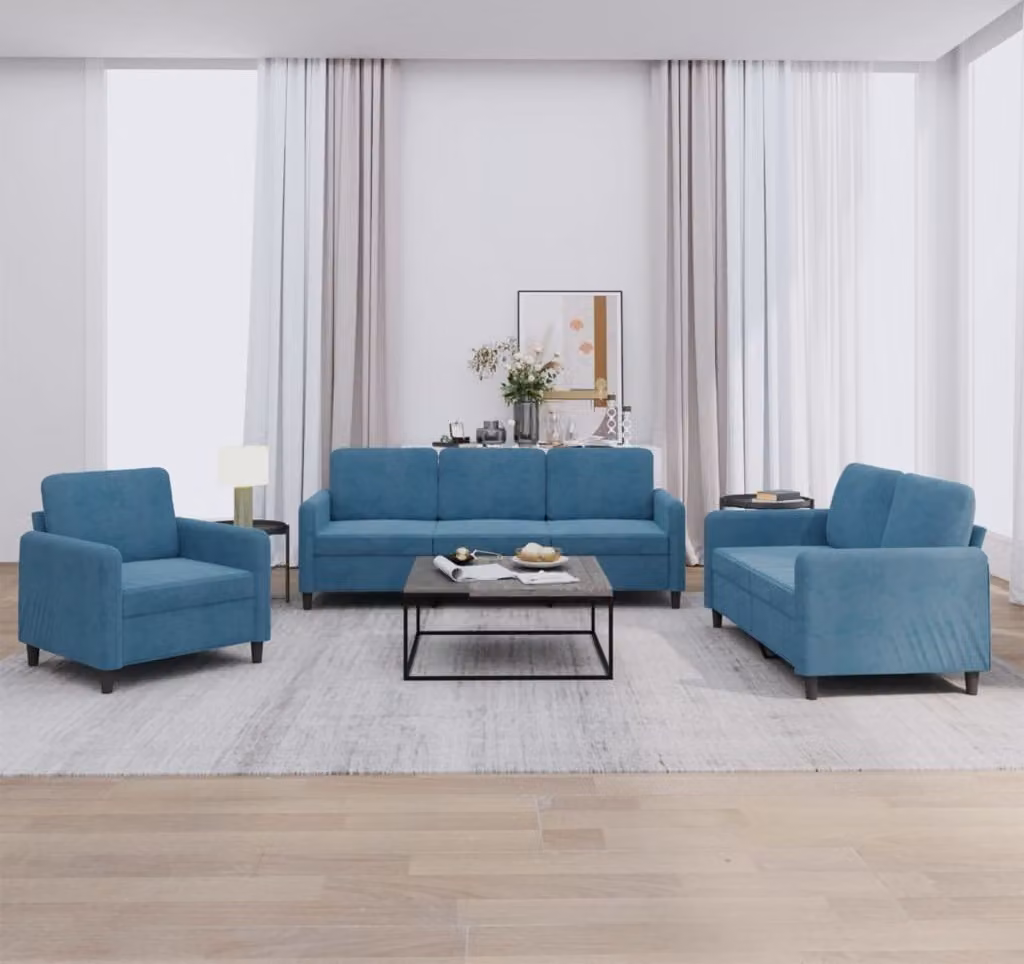 Maison Exclusive - Set divano a 3 pezzi in velluto blu