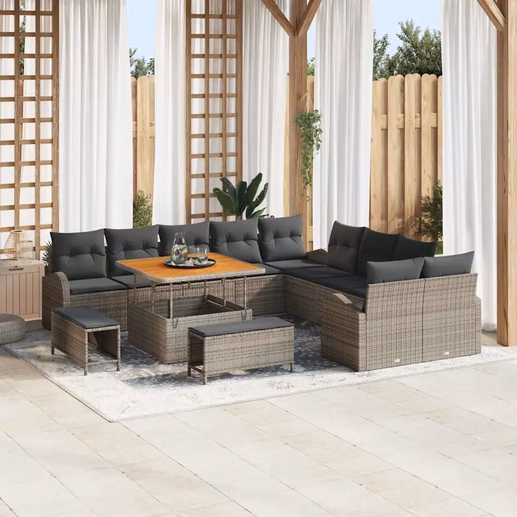 Set Divano da Giardino vidaXL 13 Pezzi a Forma di U con Cuscini e Tavolino, Grigio – 1