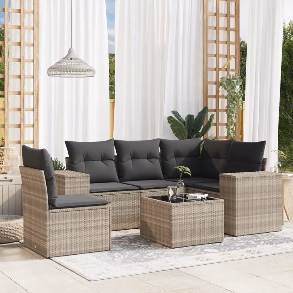 Maison Exclusive - Set Divano da Giardino 6pz con Cuscini Grigio Chiaro Polyrattan