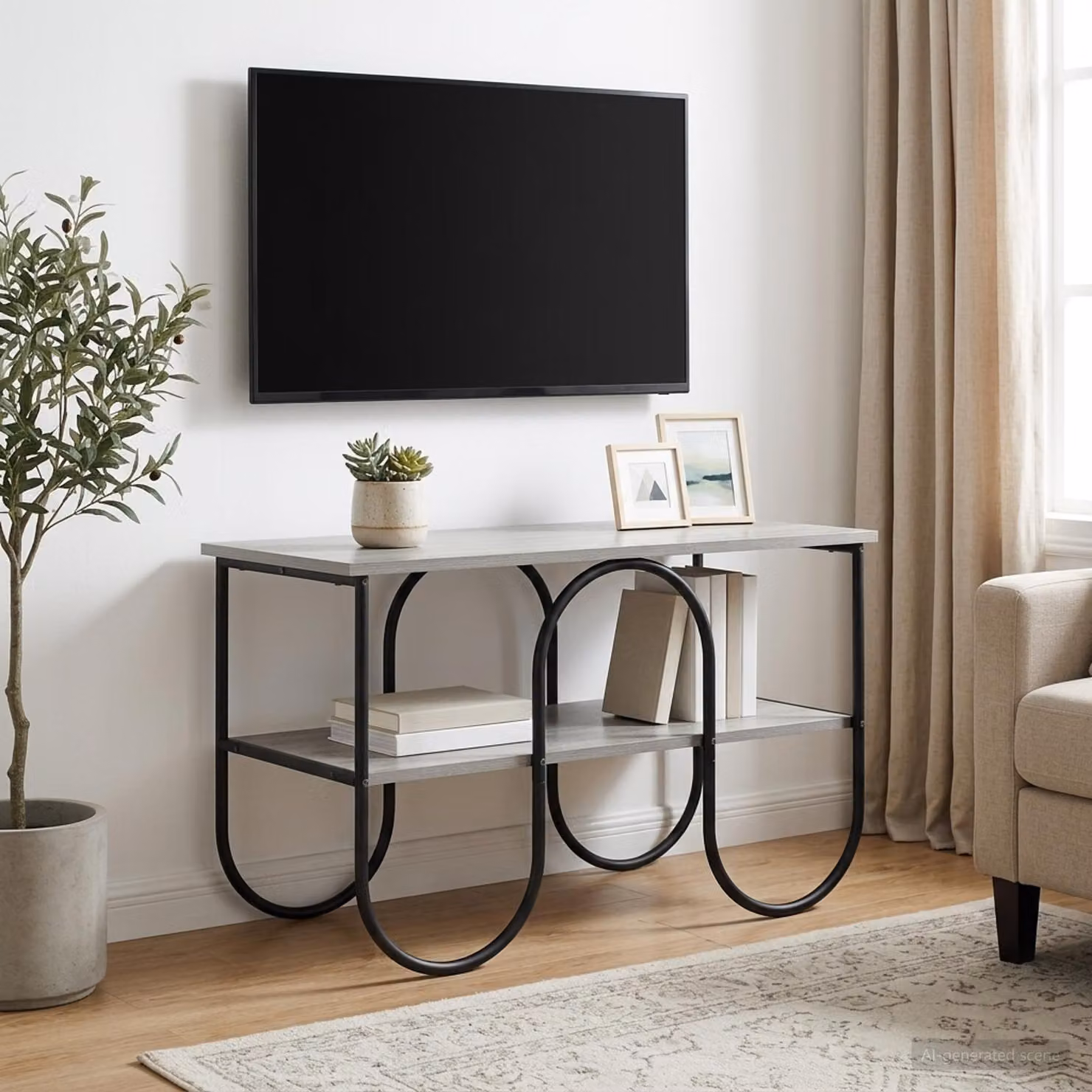 Supporto TV vidaXL in stile industriale, colore grigio, realizzato in legno e metallo, L 80 cm x P 40 cm x H 50 cm