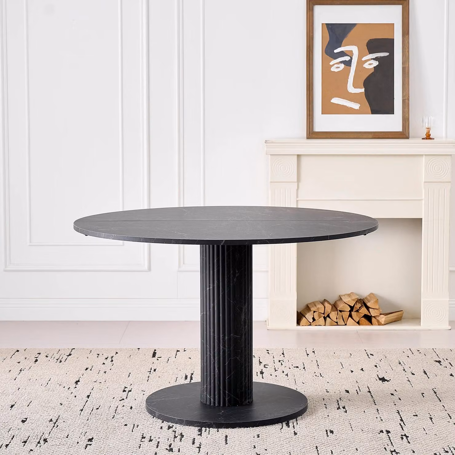 Tavolo rotondo da pranzo - Tavolo da pranzo moderno - Diametro 115 cm - Per 4 persone - Piano in vetro - Struttura in legno - Gambe dritte - Colore nero