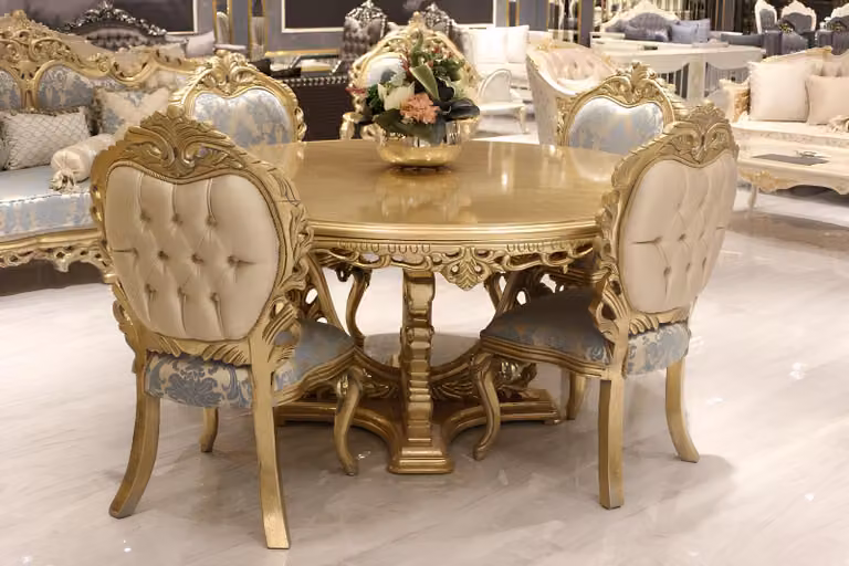 Esszimmer set 4 Stühle Set Esszimmer Designer Holz Stuhl Garnitur Rund Tisch
