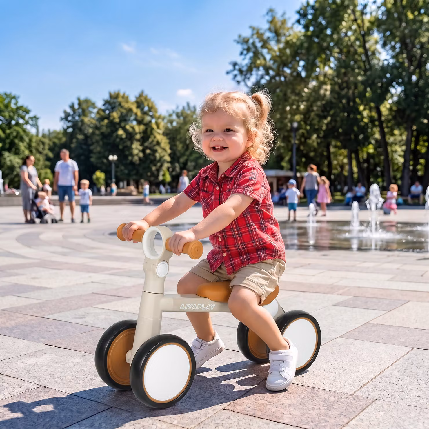 Bici senza pedali pieghevole AIYAPLAY per bambini 1-2 anni con sedile e manubrio regolabili, Beige – 2