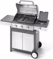 Barbecue a Gas Ompagrill Indianapolis con Fornello Laterale, Griglia, Supporto Riscaldante e Termometro in Acciaio Inox e Acciaio Smaltato Grigio e Argento