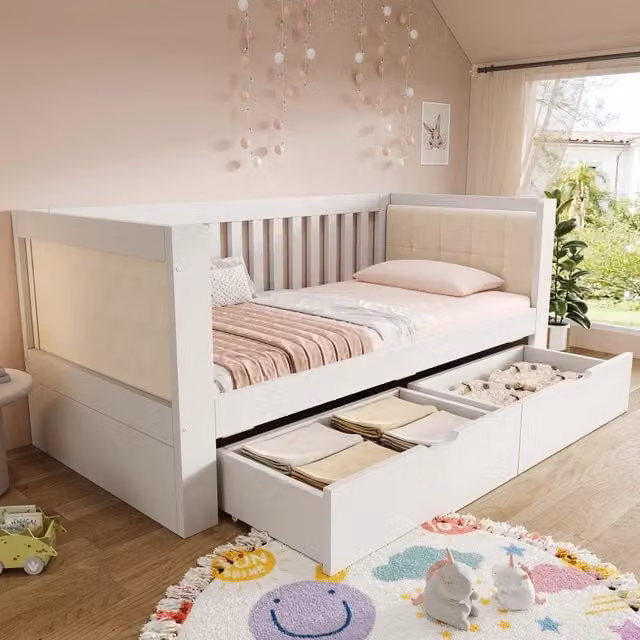 Letto Giorno REDOM con letto estraibile in legno di pino bianco L/P/H: 201 x 90 x 151 cm
