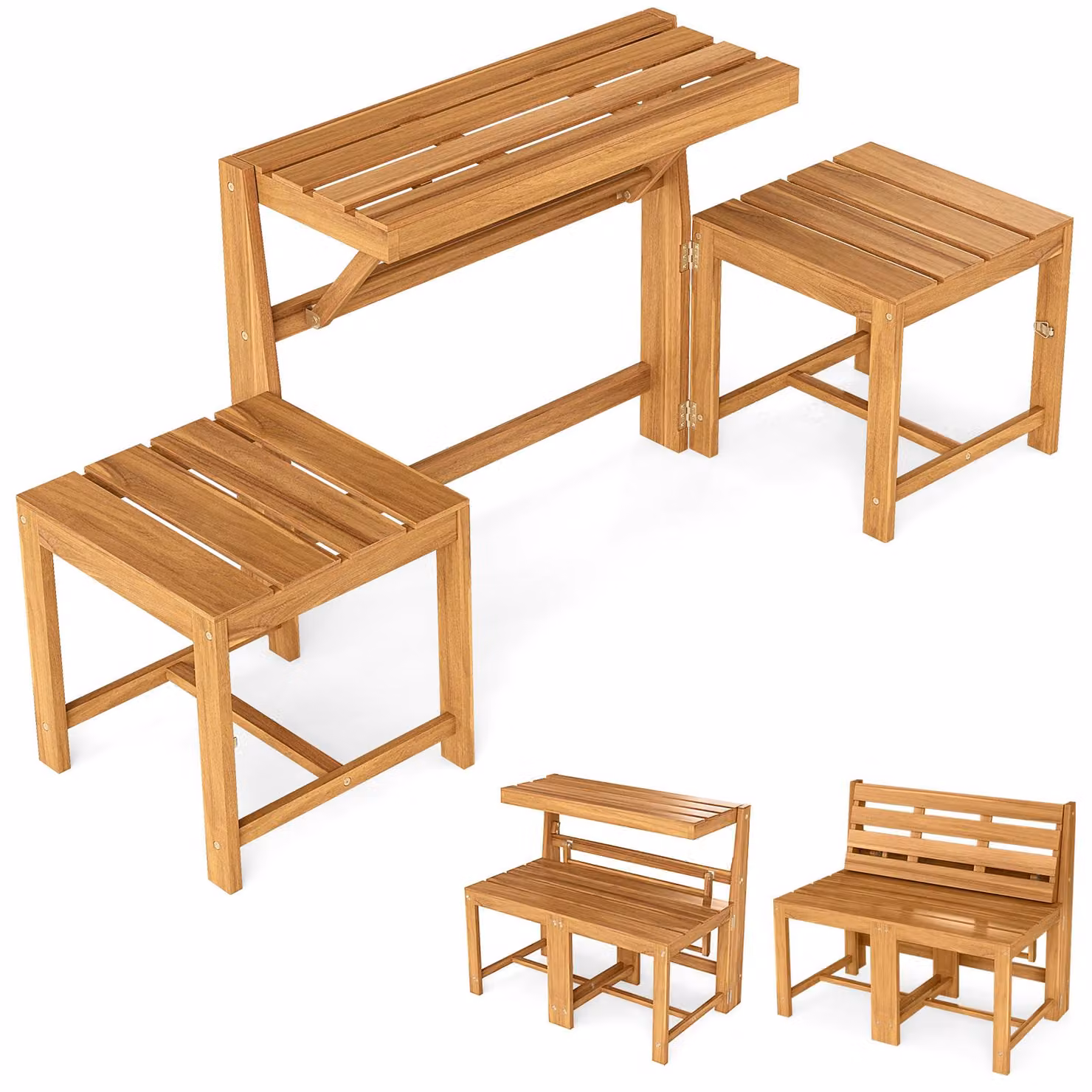 COSTWAY Panchina da giardino 2 in 1, tavolo da giardino con panca, panca in legno a 2 posti, set da balcone, mobili da balcone, salottino, set da giardino, terrazza