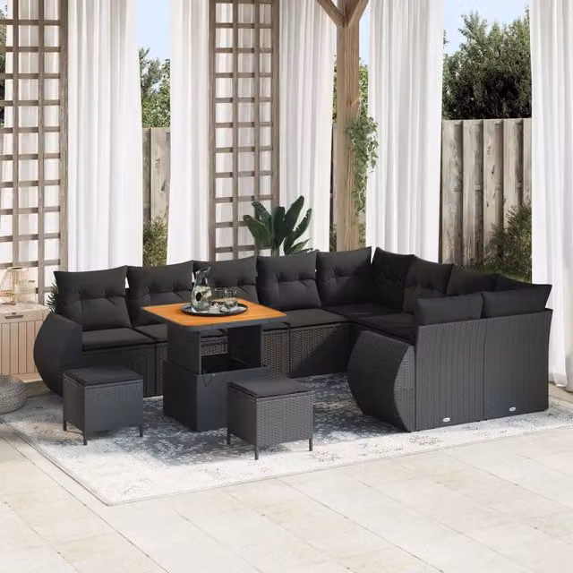 Set Divano da Giardino Moderno vidaXL a 12 Posti con Tavolino e Pouf, Colore Nero – 1