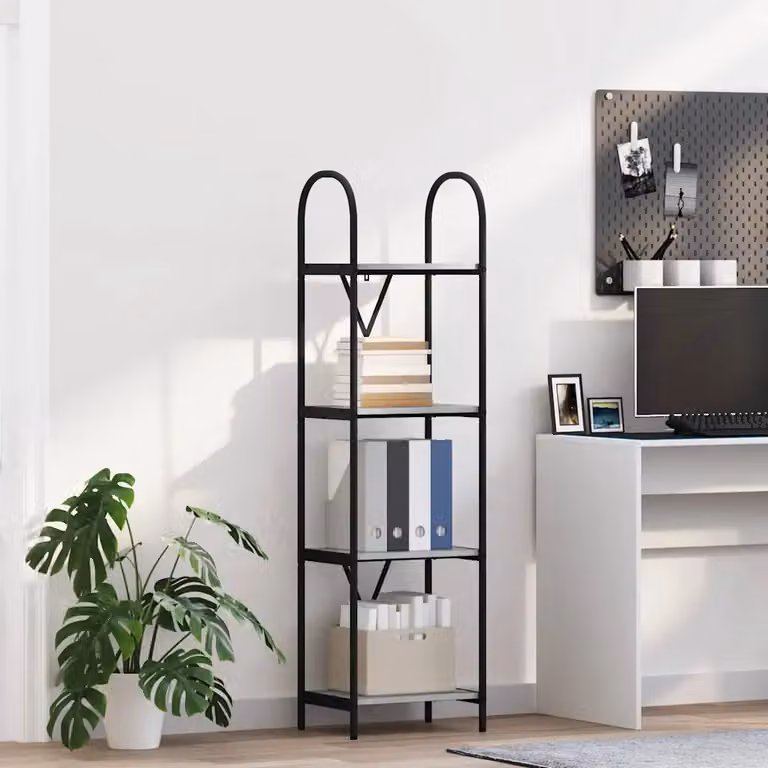 Libreria moderna vidaXL a 4 livelli in metallo e MDF, L 40 cm x P 30 cm x H 146 cm, Grigio e Nero