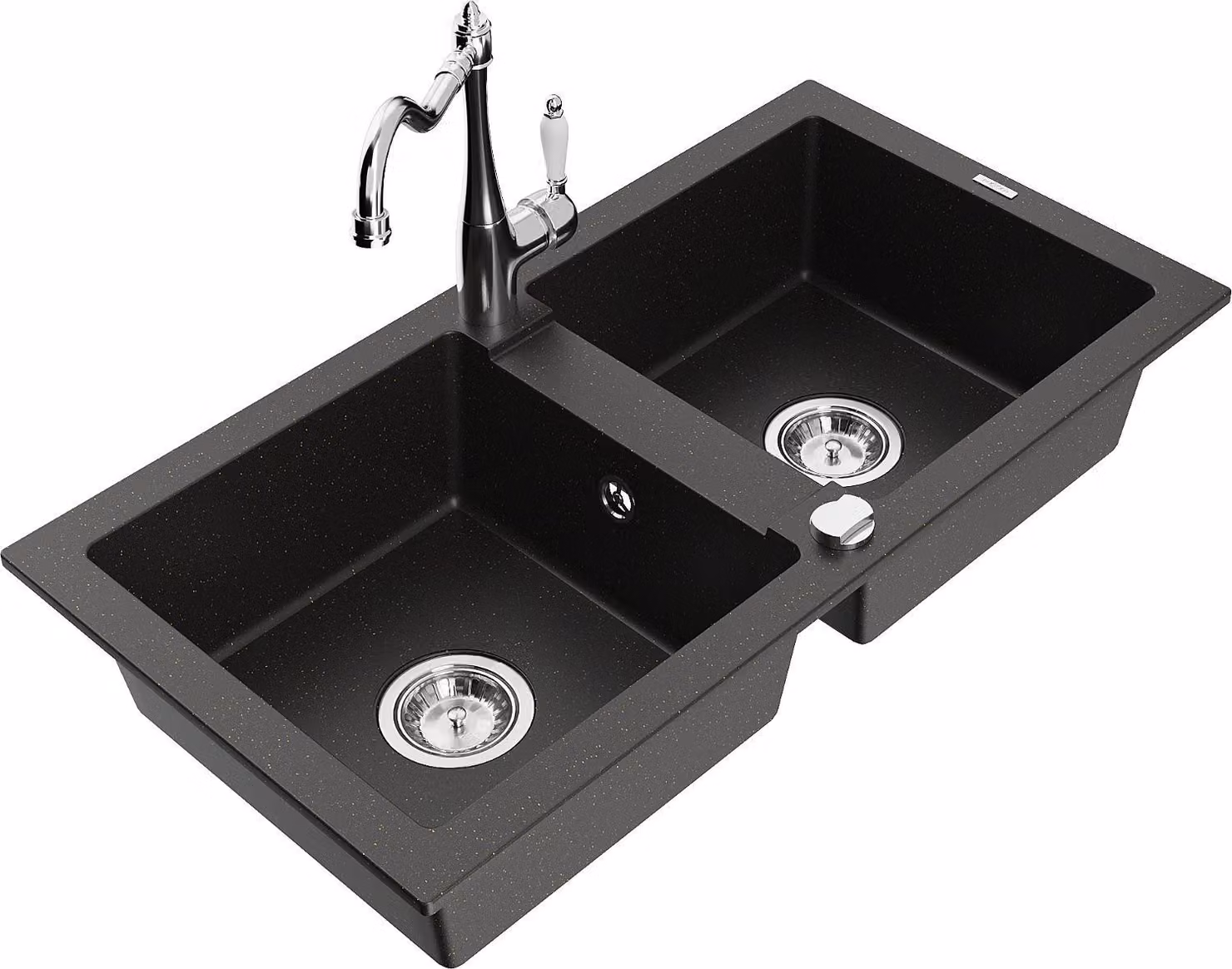 Mexen Mario lavello in granito a 2 vasche con rubinetto da cucina Carla, nero/oro metallizzato - 6504-75-670700-00
