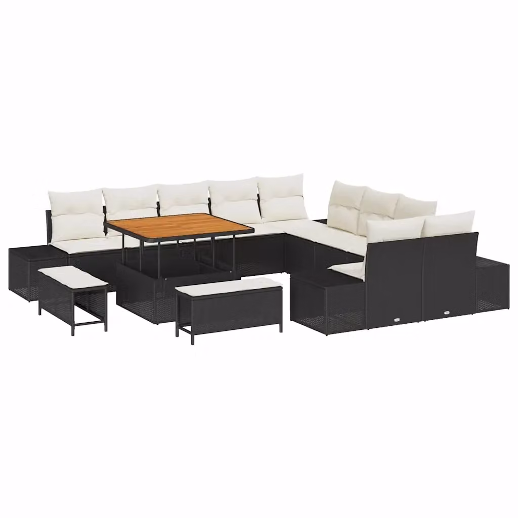 Set Divano da Giardino vidaXL 13 Pezzi in Polyrattan Nero con Cuscini e Tavolino – 2