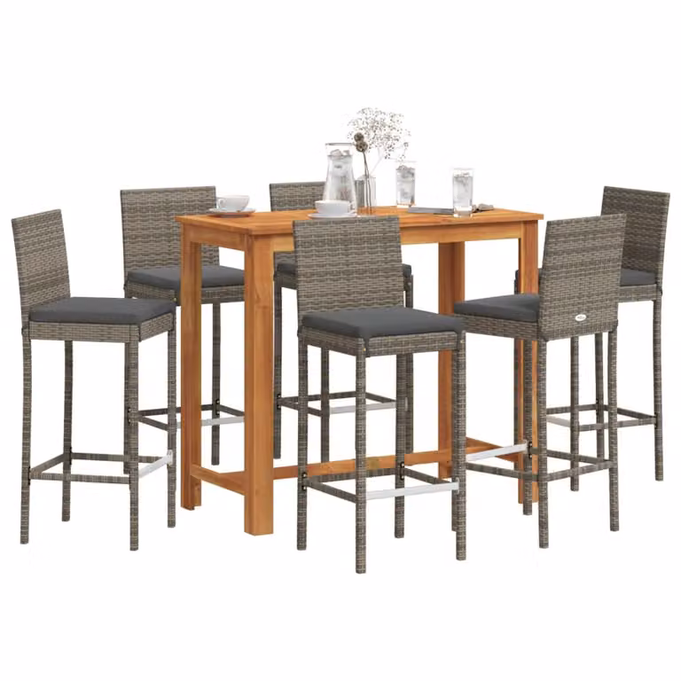 vidaXL Set Bar da Giardino 7 pz in Polyrattan e Legno di Acacia Grigio Antracite