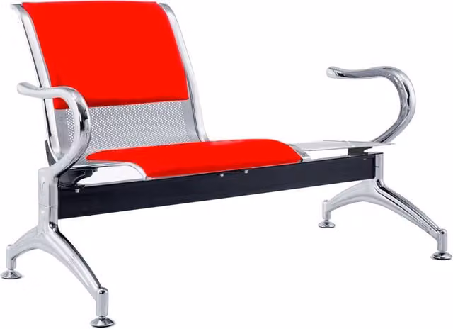 Panca per Sala Attesa 1 Posto da Ufficio con Cuscino e Tavolino in Acciaio e Similpelle Argento/Rosso