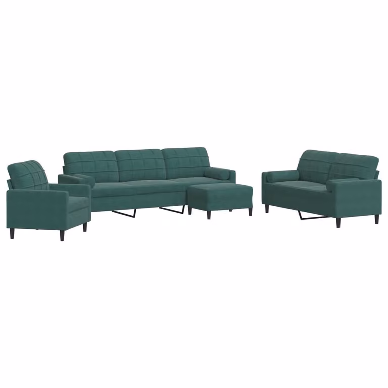 Maison Exclusive - Set divano 4 pezzi con cuscini e cuscini cervicali in velluto verde scuro