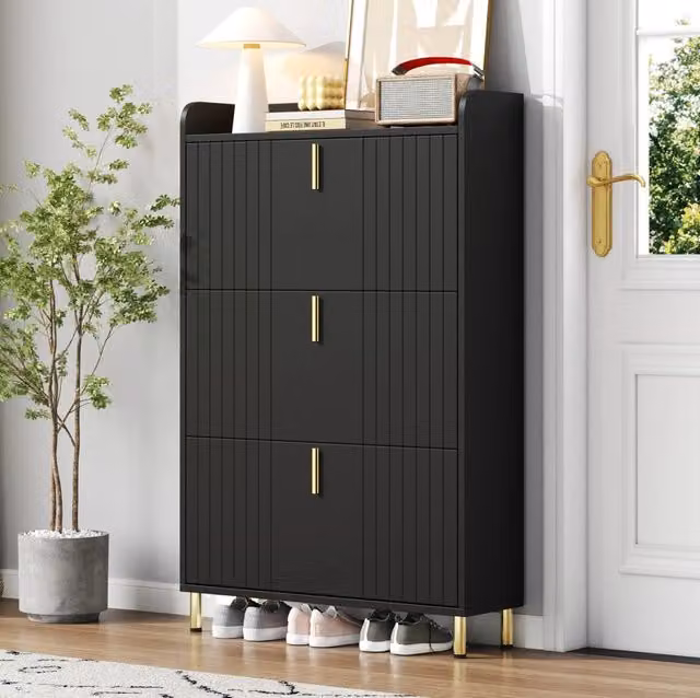 Armadio portascarpe con 3 ante a ribalta, 6 scomparti, regolabile, anti-ribaltamento, 80x23,5x123,5 cm, colore nero