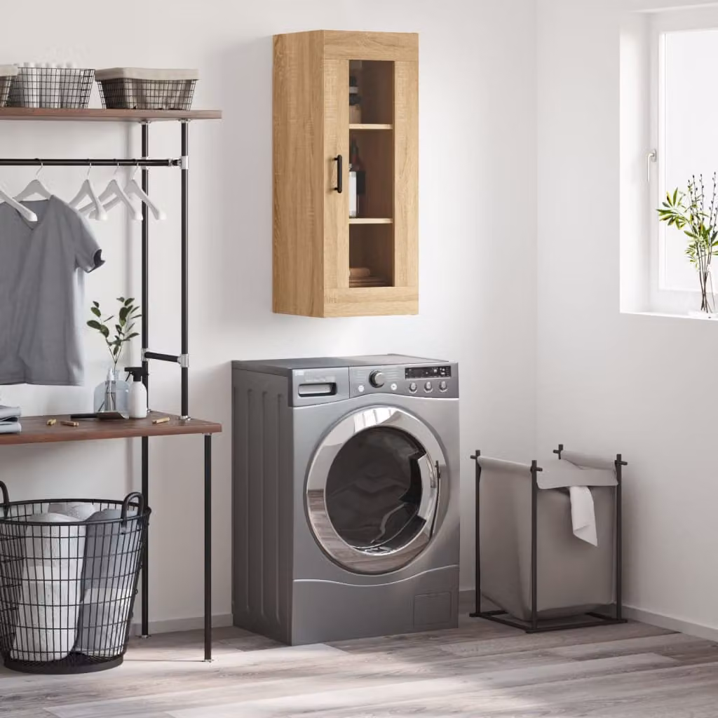 Mobile a parete vidaXL in rovere con ante in vetro, L 34,5 cm, P 34 cm, H 90 cm