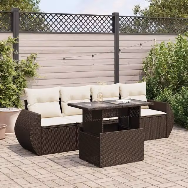 Set Divano da Giardino 5 pz con Cuscini Marrone in Polyrattan 3326564