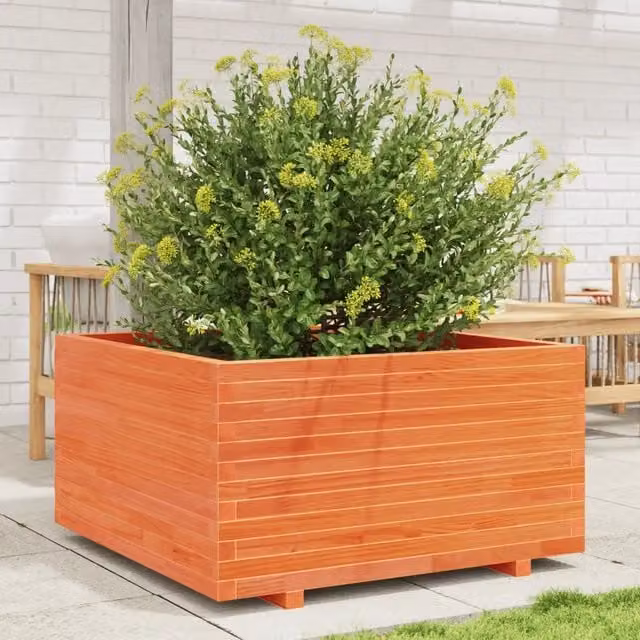 Fioriera Giardino-Vaso da Esterno-Contenitore per Piante Marrone Cera 90x90x49,5cm Legno Massello Pino