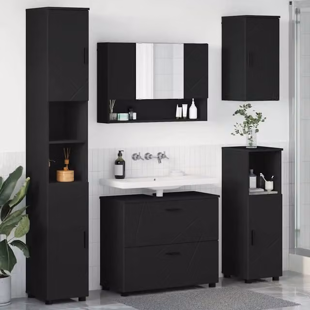 Set di mobili per il bagno moderno vidaXL in 5 pezzi nero opaco L/P/H: 35 x 30 x 192 cm