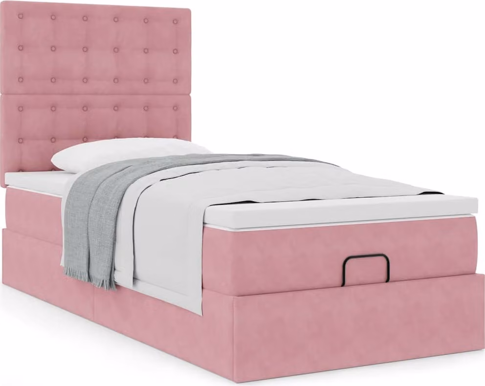 Struttura Letto Pouf con Materassi Rosa 90x200 cm in Velluto