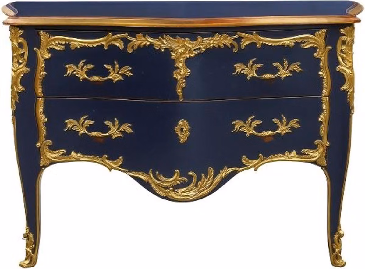 Casa Padrino Cassettone barocco a 2 cassetti blu scuro/oro antico - Cassettone artigianale in legno massiccio in stile barocco - Mobili barocchi artigianali - Nobile & Magnifico