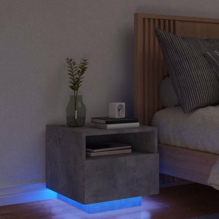 Comodino moderno vidaXL con luci LED in grigio cemento L 40 cm, P 39 cm, H 37 cm