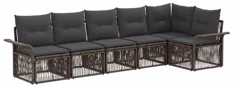 Set di divani da giardino, 6 pezzi, colore grigio, in rattan sintetico