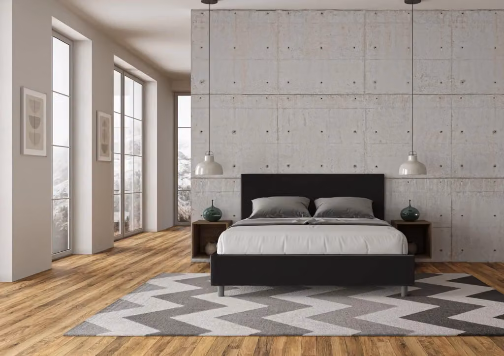 Letto Matrimoniale Adele Giordanoshop con Contenitore e Rete, Imbottito in Similpelle Nero, L: 160 cm x P: 190 cm – 2