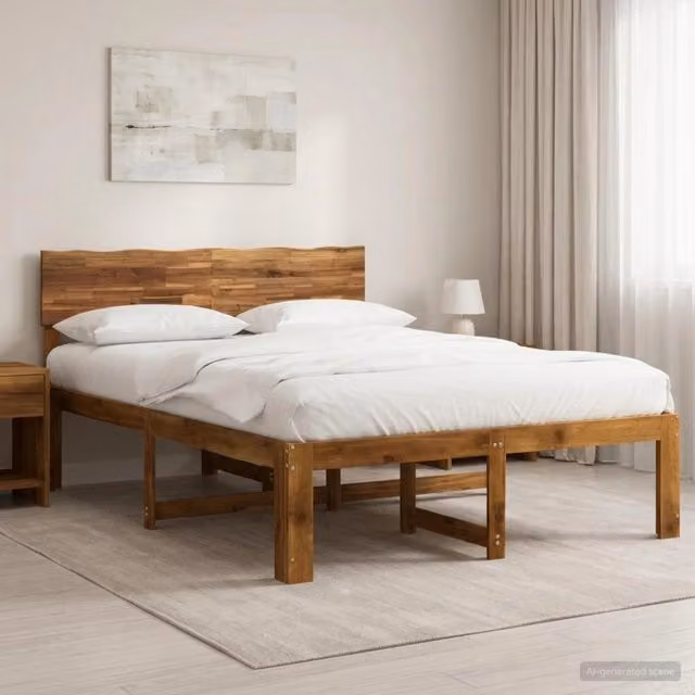 Letto matrimoniale con testiera vidaXL in legno di acacia naturale marrone L: 139 cm, P: 195,5 cm, H: 91 cm