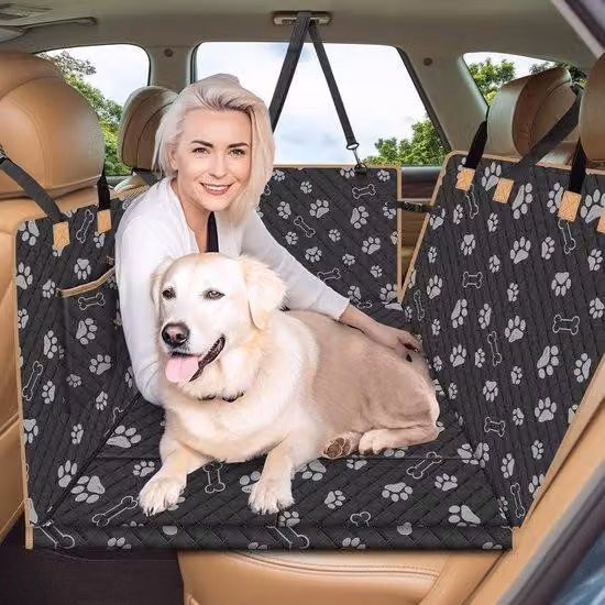 Coperta per cani per il sedile posteriore con pavimento rigido, supporti universali per le zampe dei cani per il sedile posteriore, impermeabile, resistente ai graffi, sedile di sicurezza per cani, sedile posteriore, impronte di cane nere