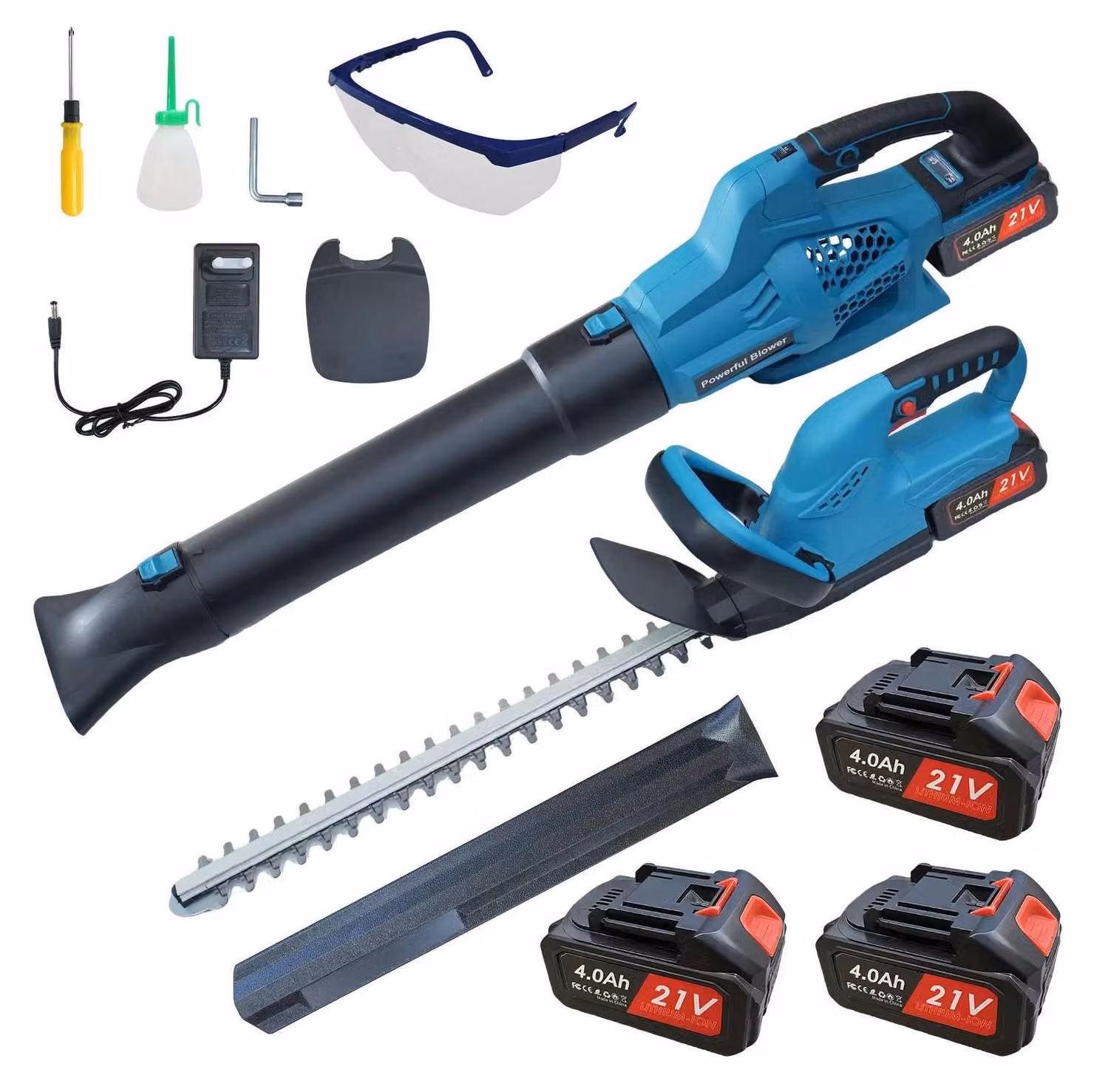 Set di potatore per siepi a batteria ZELURXX da 21V, completo di soffiatore a batteria da 4,0Ah, potatore da 650W con 6 impostazioni e utensile per il giardino