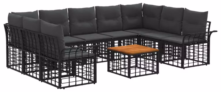 Set di divani da esterno 10 pcs Nero e Grigio scuro Poliestere