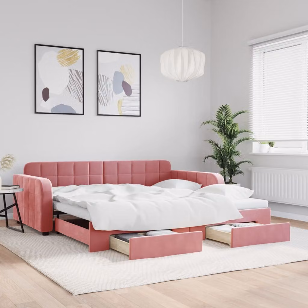 vidaXL Divano Letto Estraibile in Velluto Rosa con Cassetti, L/P/H: 223 x 100 x 71 cm