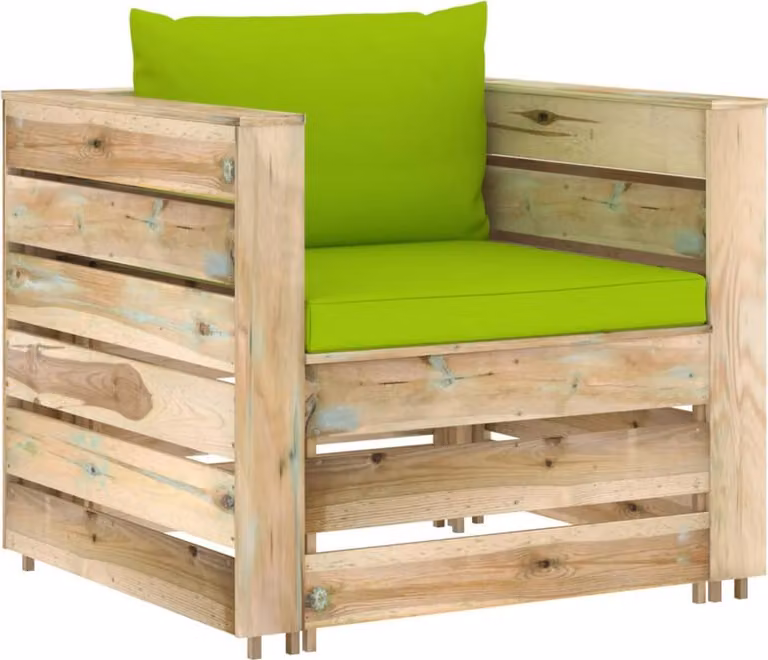 Set Divani da Giardino con Cuscini 2 pz Legno Impregnato Verde