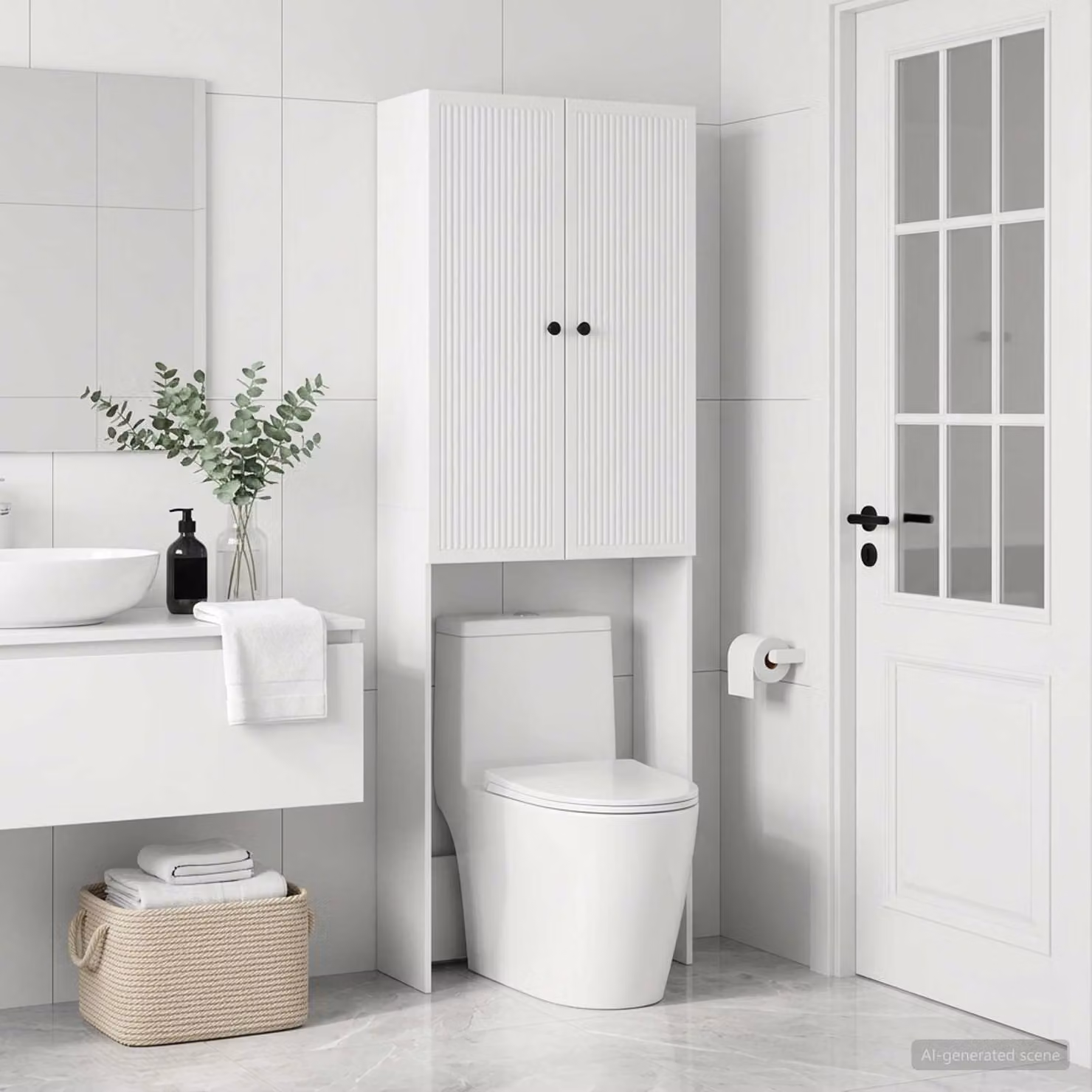 Mobiletto da bagno moderno vidaXL EDE bianco in legno ingegnerizzato e metallo, L: 66 cm, P: 25,5 cm, H: 190 cm