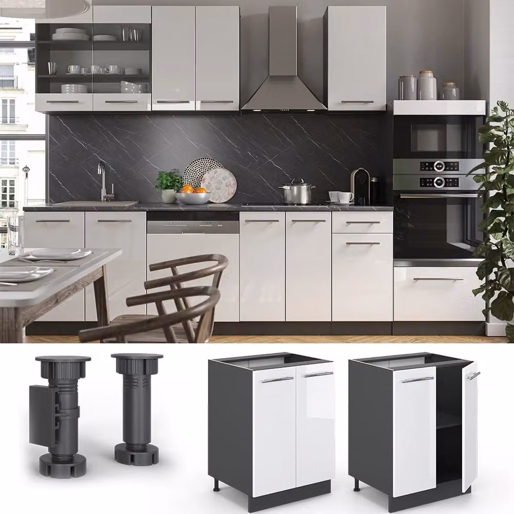 Mobiletto base cucina Vicco Fame-Line Bianco lucido e Antracite con ante a battente L: 60 cm – 2