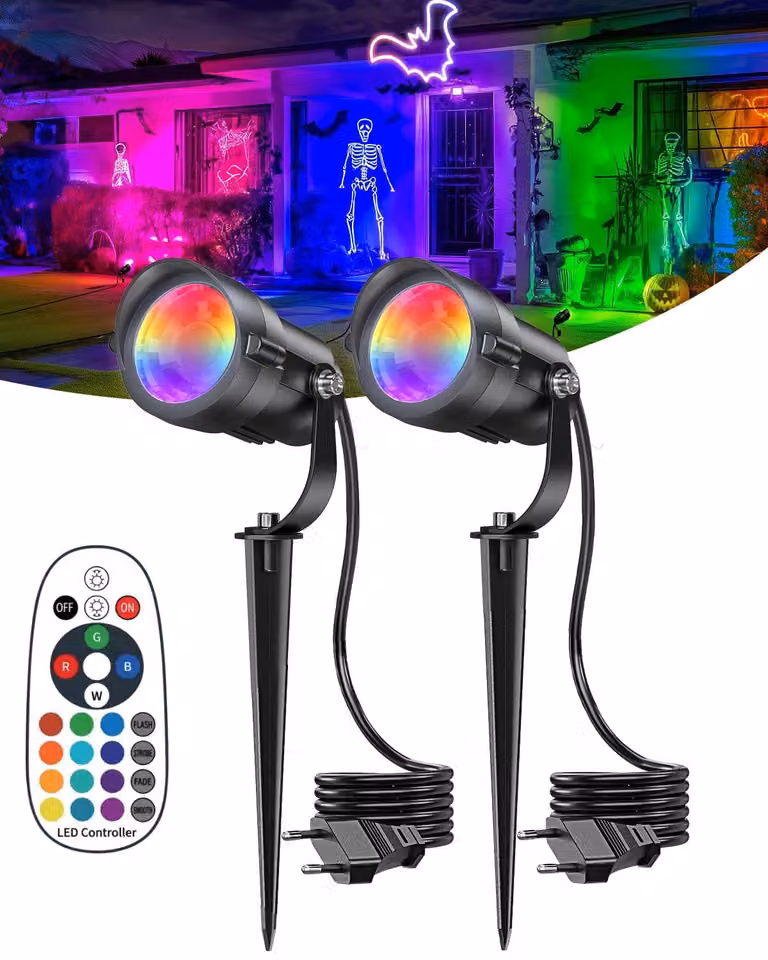 Fari da giardino a LED, 12W, RGB, con telecomando, set da 2, grado di protezione IP65