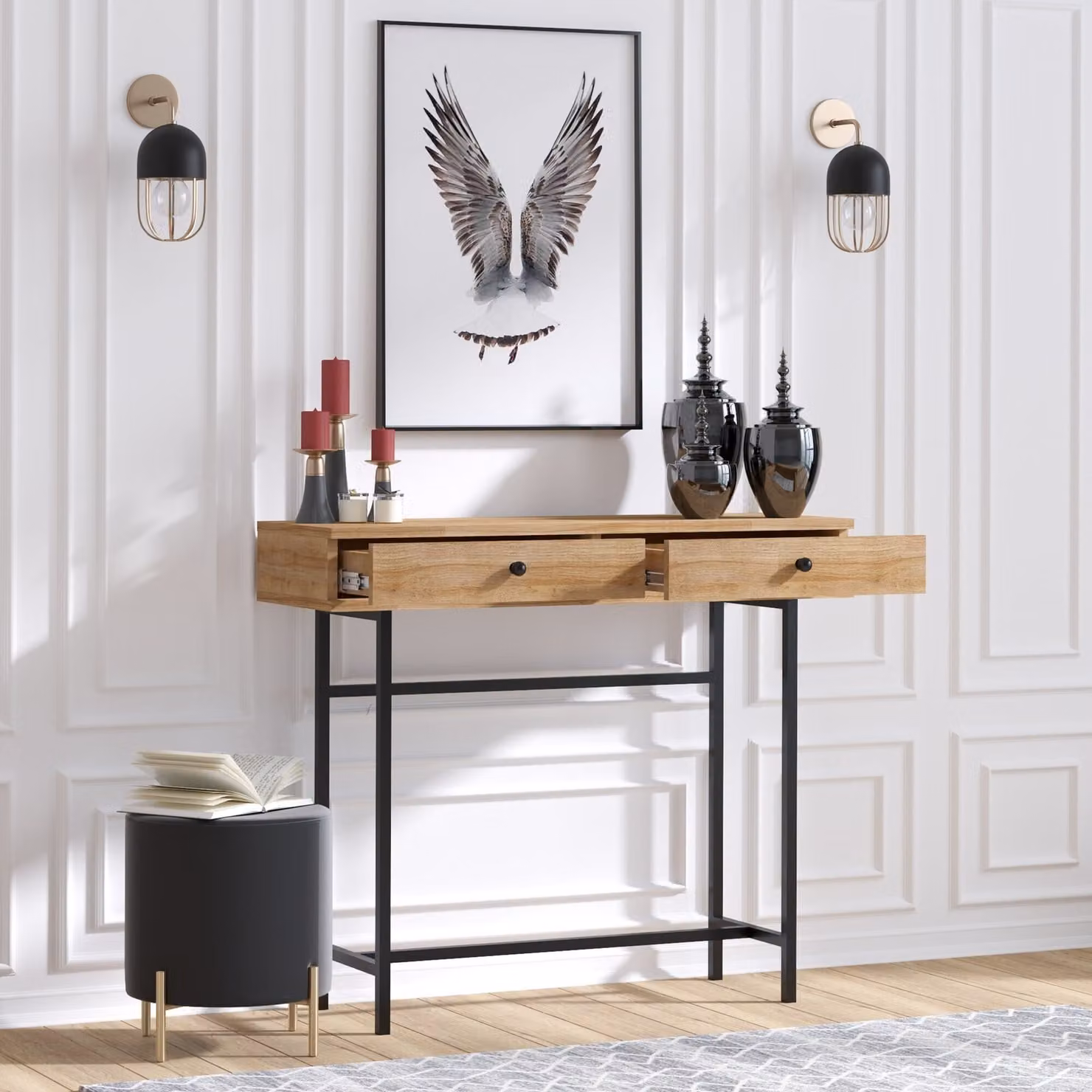 Skye Decor, Esta- EstaELG, colore rovere, nero, cassettiera, 35x100x86 cm, 100% pannello di particelle rivestito in melamina